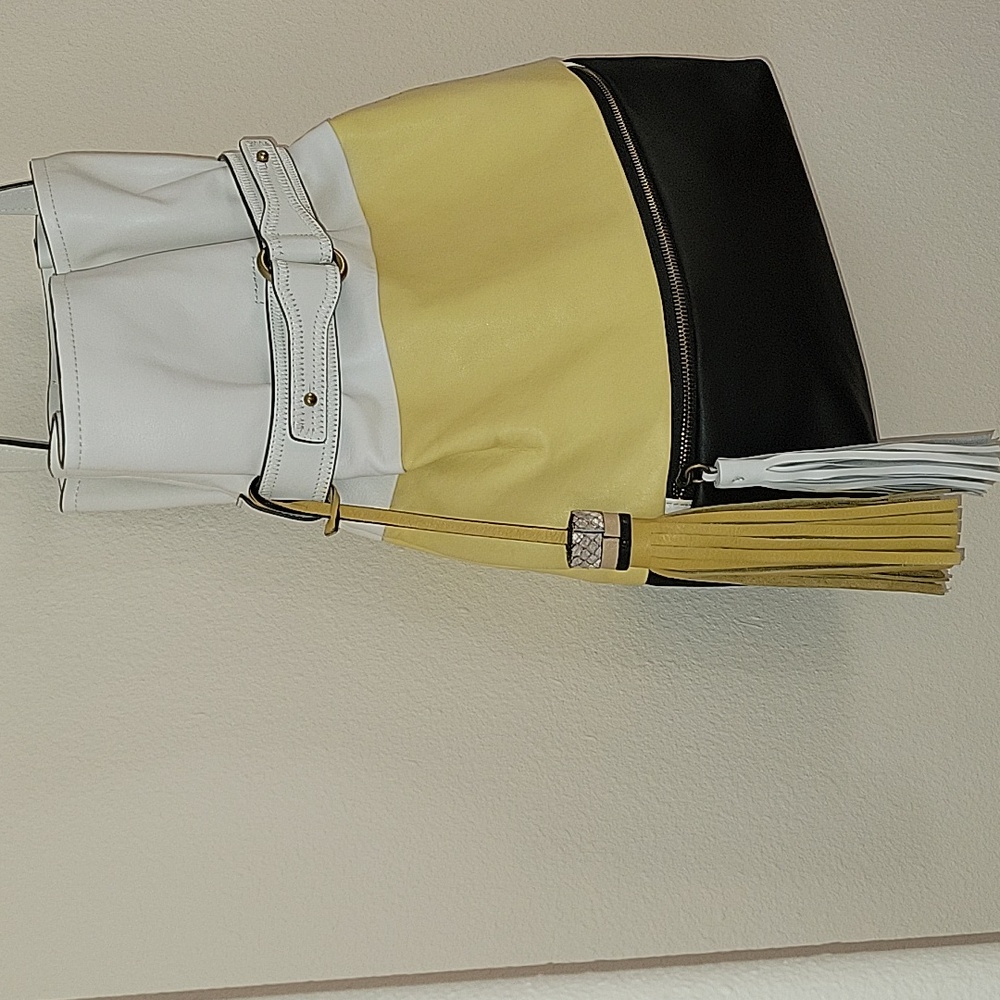Charles Jourdan Leather Boho Crossbody Bag, Black/Yellow/ White, NWOT - Picture 7 of 16